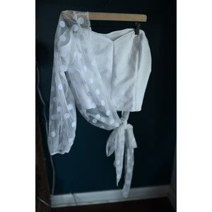 new york and company NWT white one shoulder sheer Balloon sleeve XXL